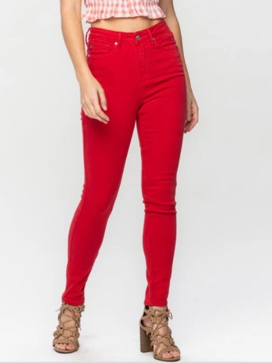 Judy Blue Denim - JUDY BLUE "FIRE ENGINE" RED TUMMY CONTROL SKINNY JEANS size 15/32